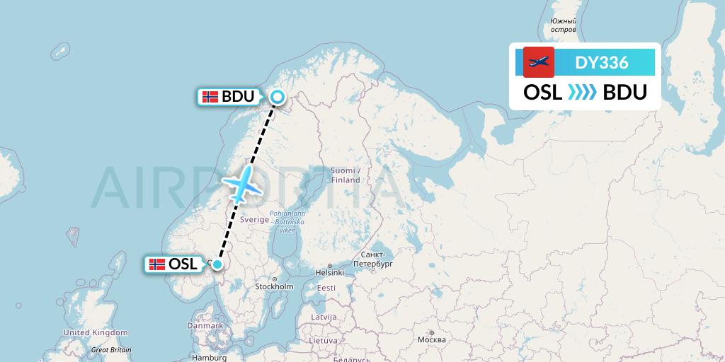 DY336 Norwegian Flight Map: Oslo to Bardufoss