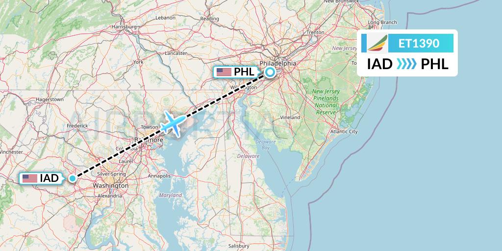 ET1390 Ethiopian Airlines Flight Map: Washington to Philadelphia