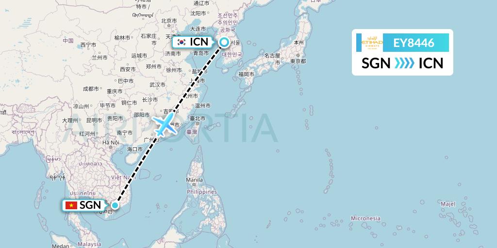 EY8446 Etihad Airways Flight Map: Ho Chi Minh City to Seoul