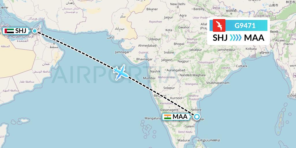 G9471 Air Arabia Flight Map: Sharjah to Chennai