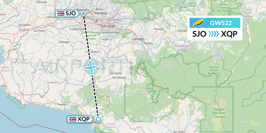 GW522 GetJet Airlines Flight Map: San Jose to Quepos