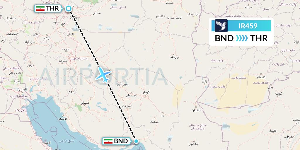 IR459 Iran Air Flight Map: Bandar Abbas to Tehran