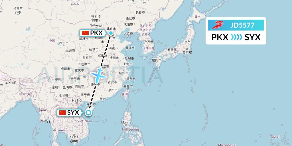 JD5577 Capital Airlines Flight Map: Beijing to Sanya