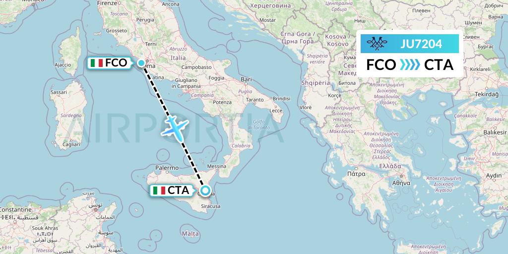 JU7204 AirSERBIA Flight Map: Rome to Catania