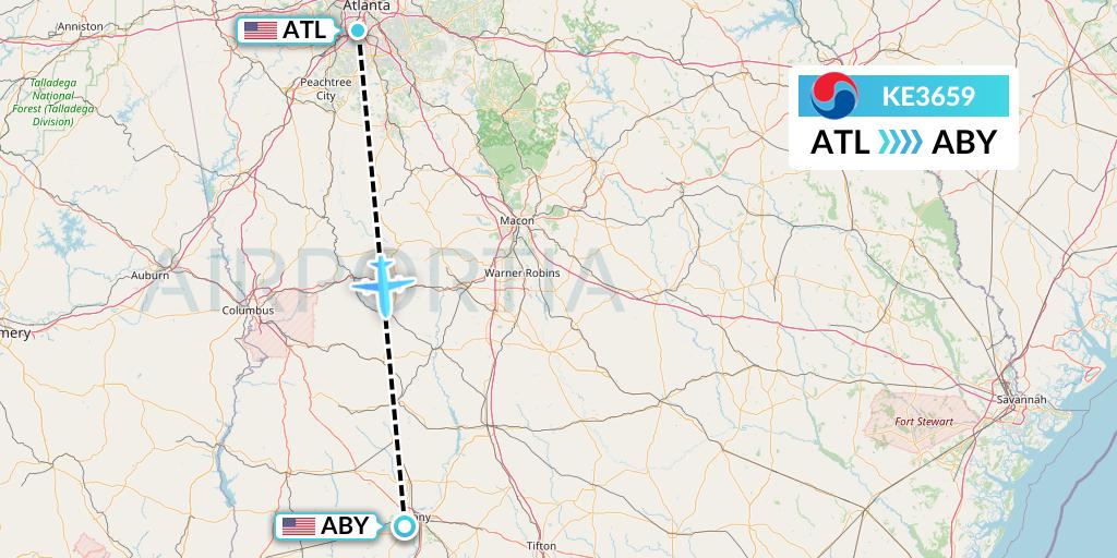 KE3659 Korean Air Flight Map: Atlanta to Albany
