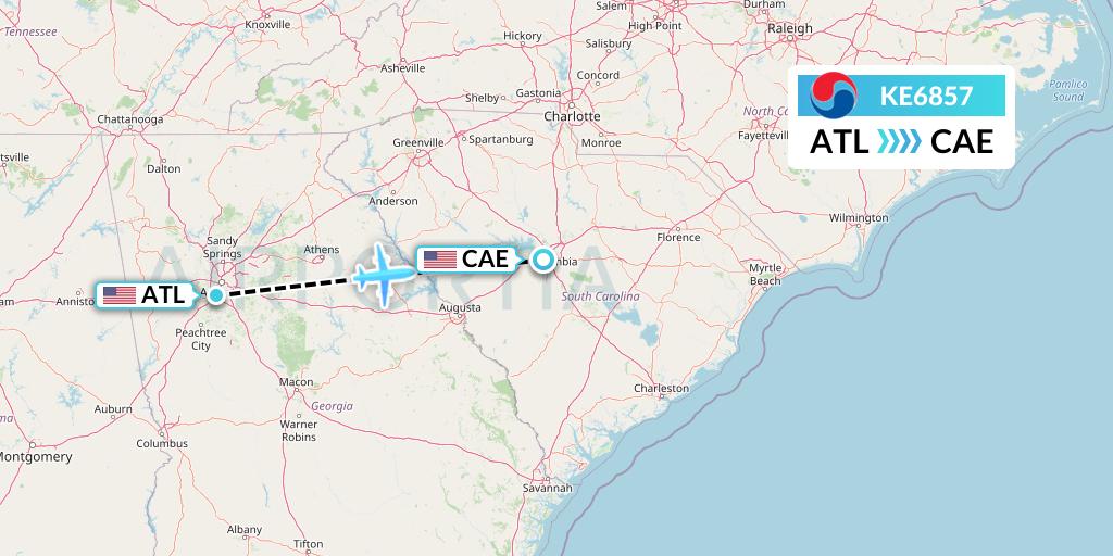 KE6857 Korean Air Flight Map: Atlanta to Columbia