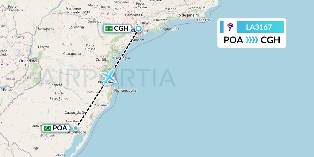 LA3167 LAN Airlines Flight Map: Porto Alegre to Sao Paulo