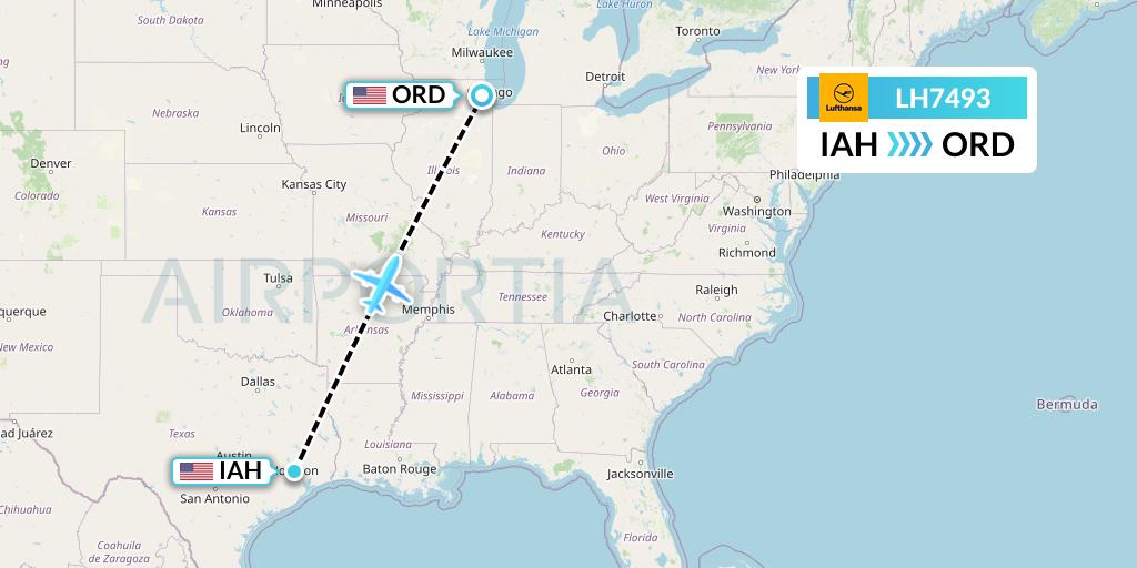 LH7493 Lufthansa Flight Map: Houston to Chicago