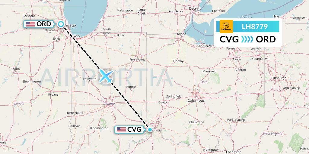 LH8779 Lufthansa Flight Map: Cincinnati to Chicago