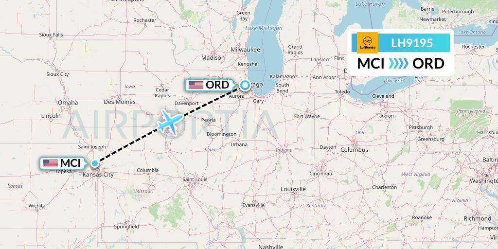 LH9195 Lufthansa Flight Map: Kansas City to Chicago