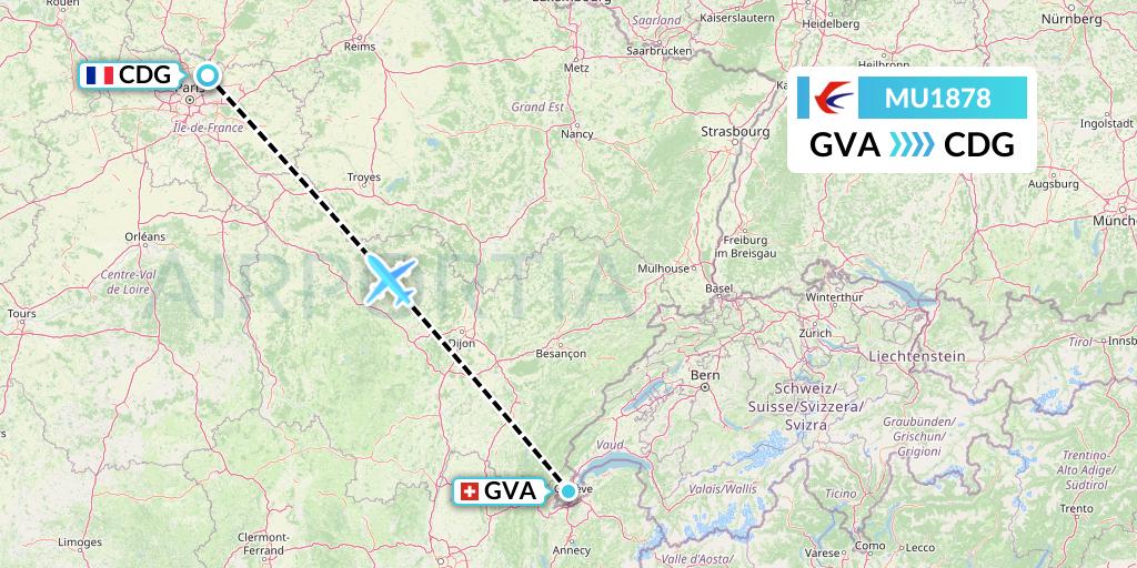 MU1878 China Eastern Airlines Flight Map: Geneva to Paris