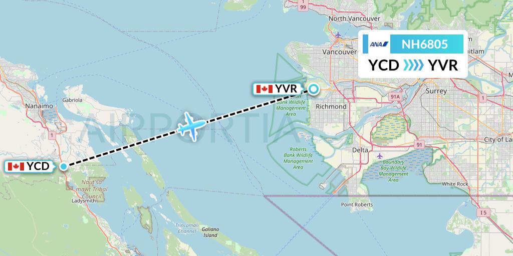 NH6805 All Nippon Airways Flight Map: Nanaimo to Vancouver
