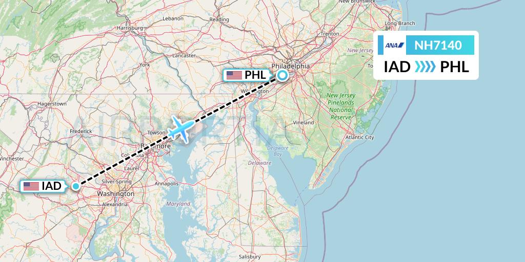 NH7140 All Nippon Airways Flight Map: Washington to Philadelphia