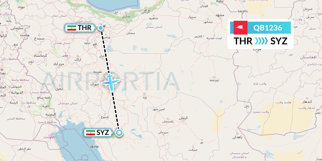 QB1236 Qeshm Airlines Flight Map: Tehran to Shiraz