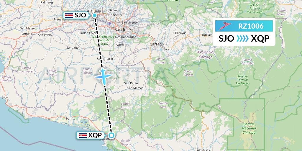 RZ1006 Sansa Airlines Flight Map: San Jose to Quepos