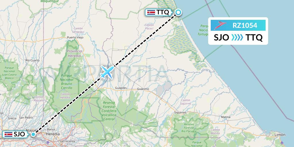 RZ1054 Sansa Airlines Flight Map: San Jose to Roxana