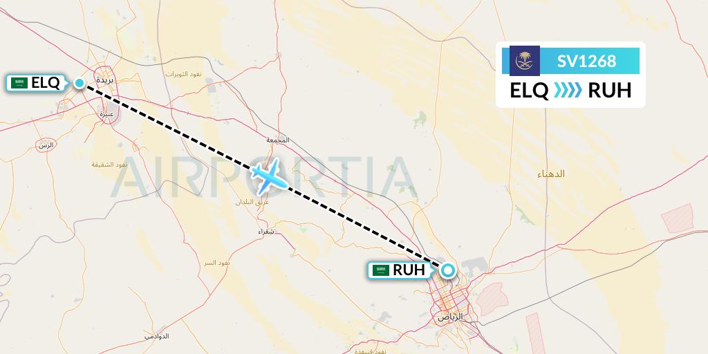SV1268 Saudi Arabian Airlines Flight Map: Al-Qassim to Riyadh