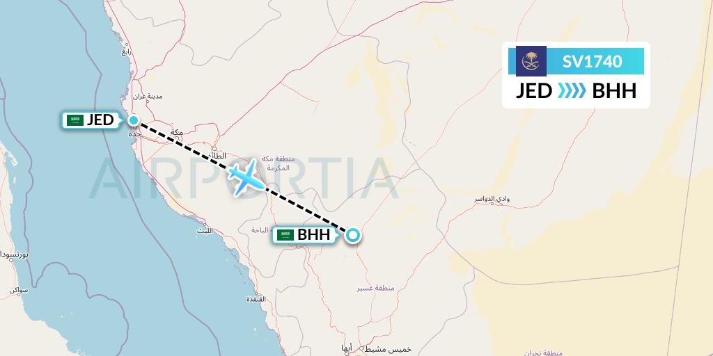 SV1740 Saudi Arabian Airlines Flight Map: Jeddah to Bisha