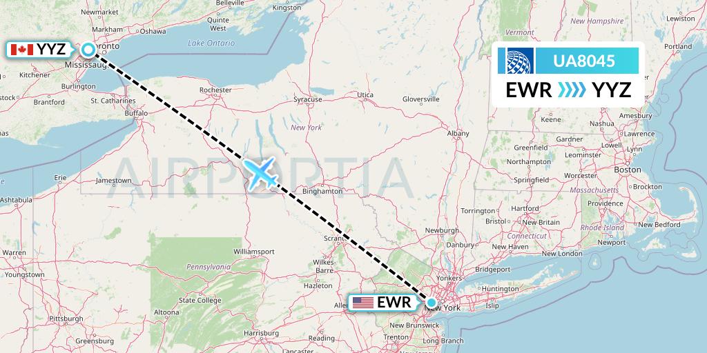UA8045 United Airlines Flight Map: New York to Toronto