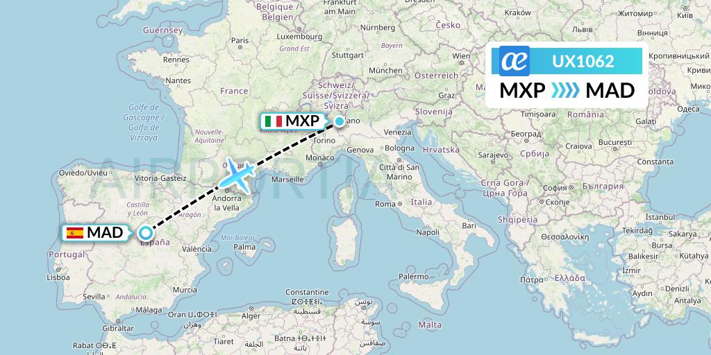 UX1062 Air Europa Flight Map: Milan to Madrid