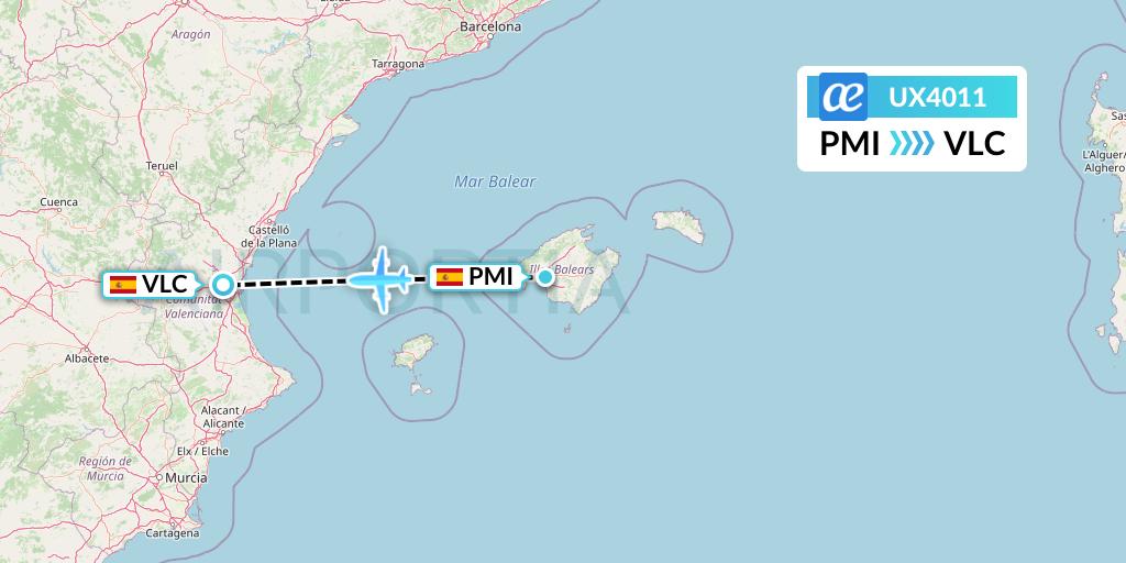 UX4011 Air Europa Flight Map: Palma de Mallorca to Valencia