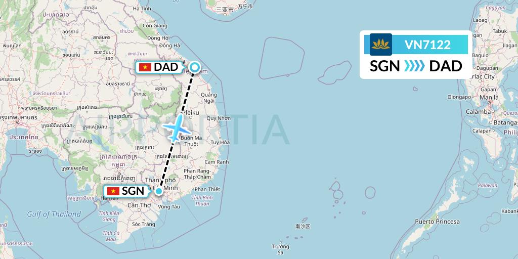 VN7122 Vietnam Airlines Flight Map: Ho Chi Minh City to Da Nang