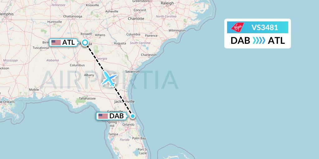 VS3481 Virgin Atlantic Airways Flight Map: Daytona Beach to Atlanta