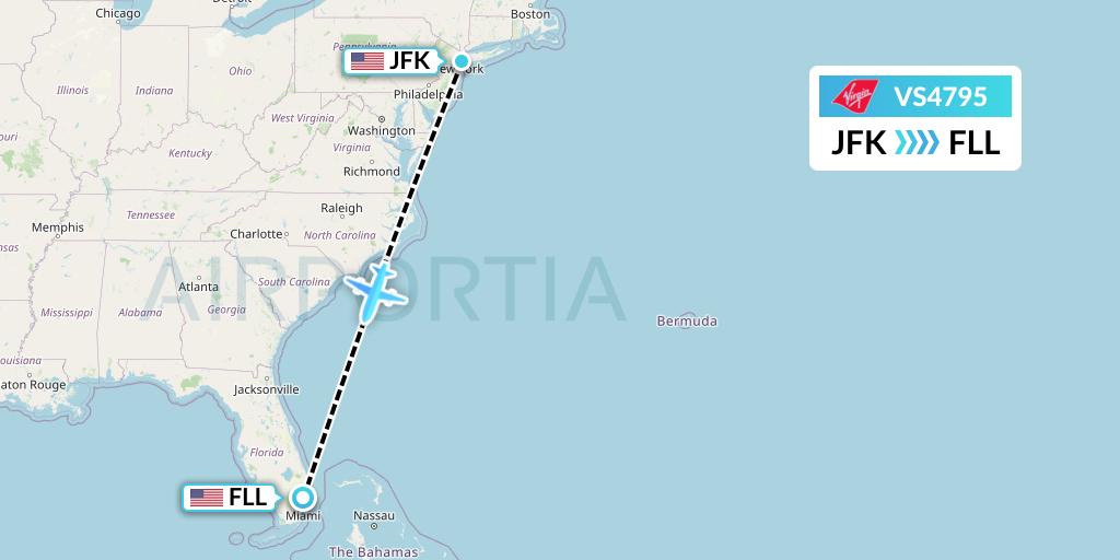 VS4795 Virgin Atlantic Airways Flight Map: New York to Fort Lauderdale