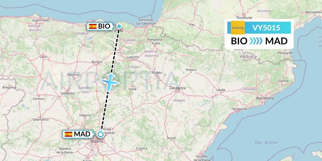 VY5015 Vueling Flight Map: Bilbao to Madrid