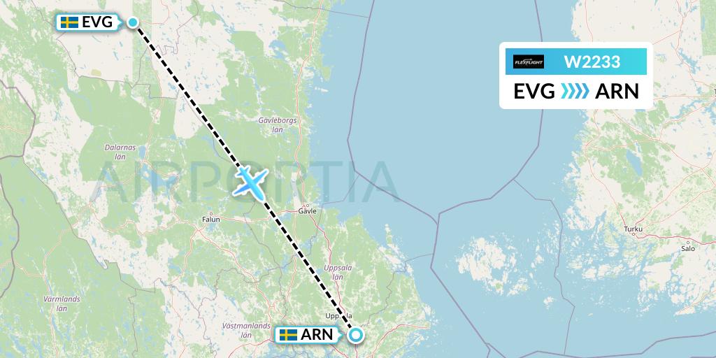 W2233 Flex Flight Flight Map: Sveg to Stockholm