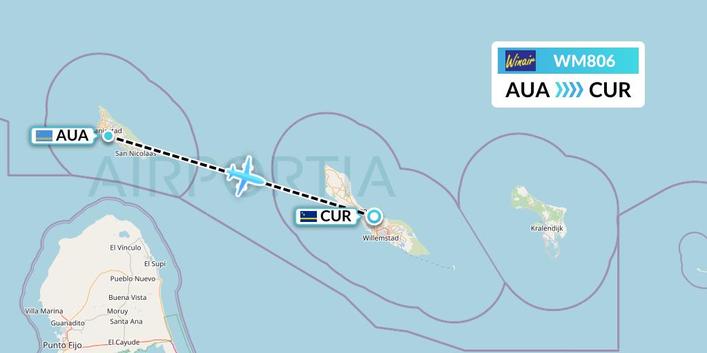 WM806 Winair Flight Map: Oranjestad to Willemstad