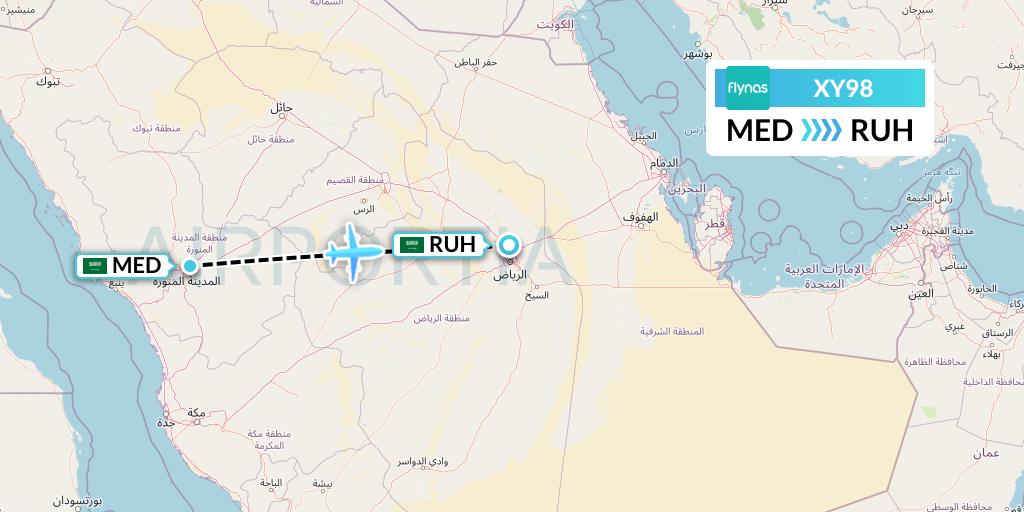 XY98 Flynas Flight Map: Medina to Riyadh