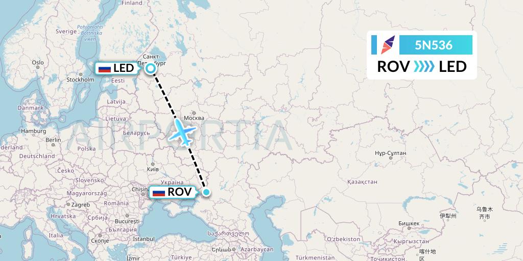 5N536 Nordavia Flight Map: Rostov-on-Don to St. Petersburg