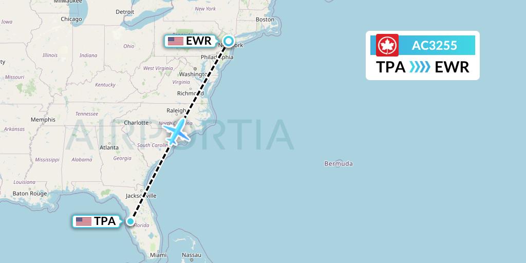 AC3255 Air Canada Flight Map: Tampa to New York