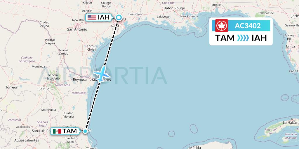 AC3402 Air Canada Flight Map: Tampico to Houston