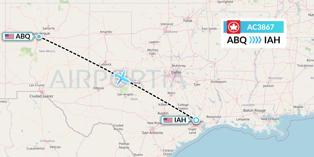 AC3867 Air Canada Flight Map: Albuquerque to Houston