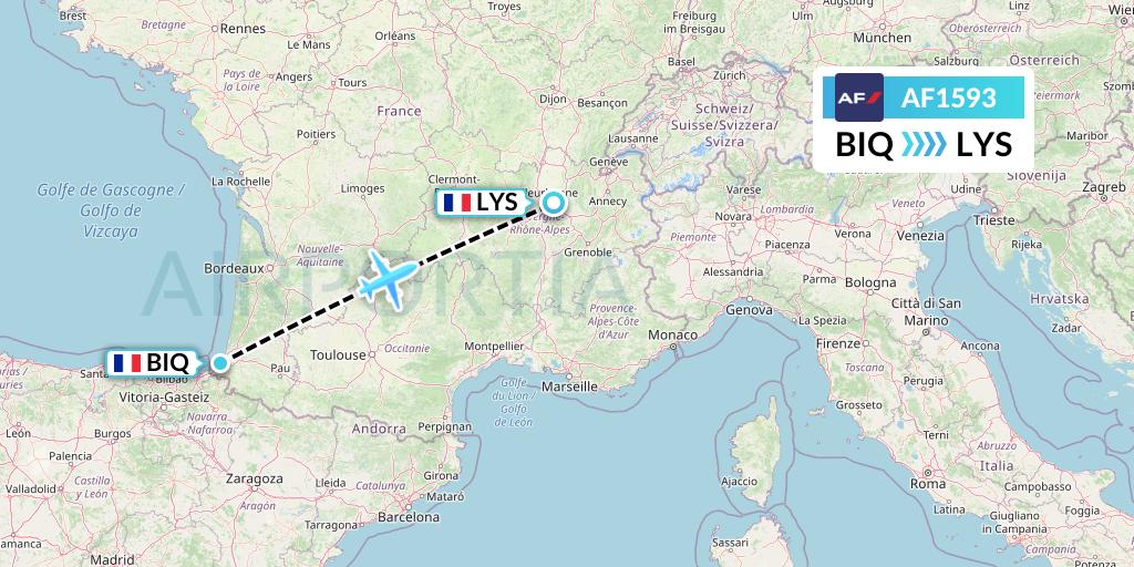 AF1593 Air France Flight Map: Biarritz to Lyon