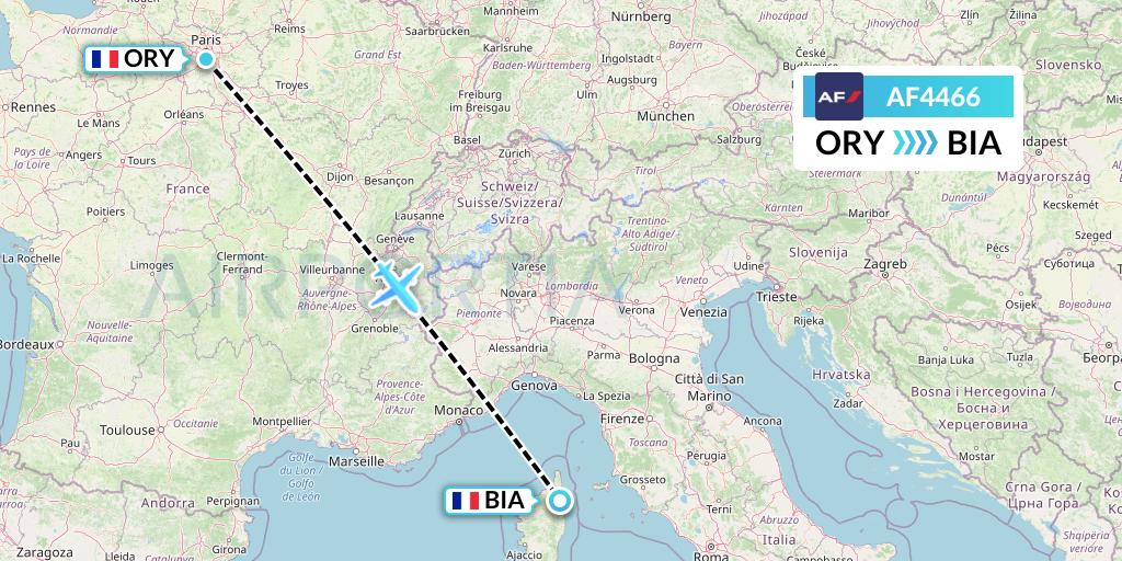 AF4466 Air France Flight Map: Paris to Bastia