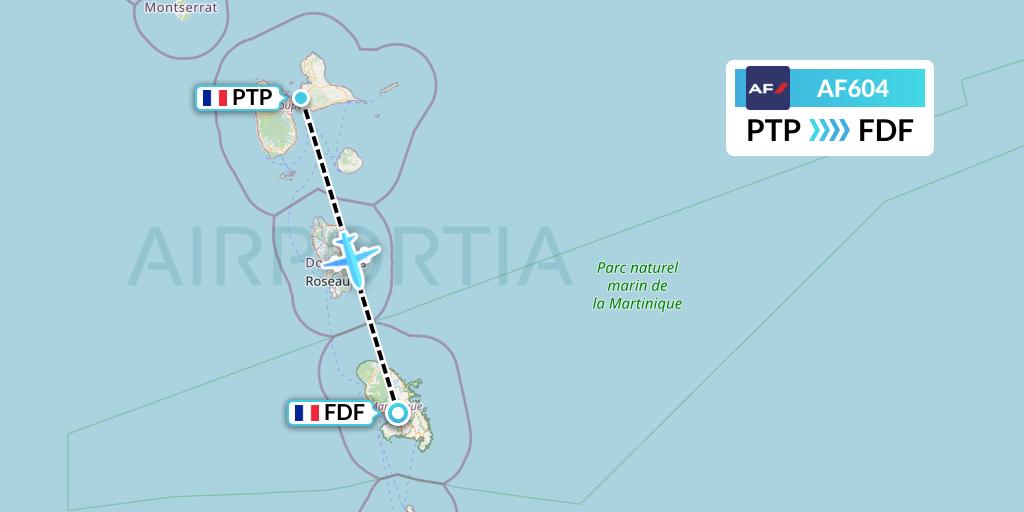 AF604 Air France Flight Map: Pointe-a-Pitre to Fort-de-France