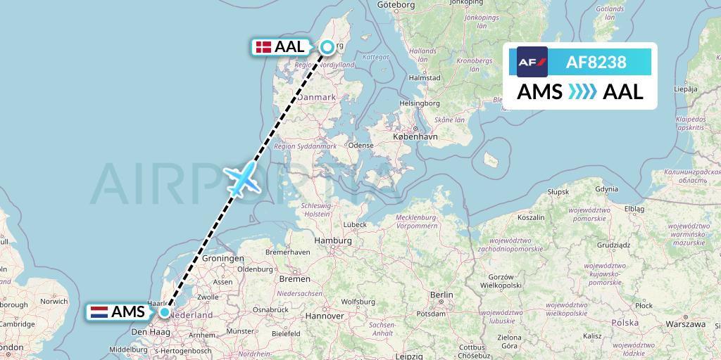AF8238 Air France Flight Map: Amsterdam to Aalborg