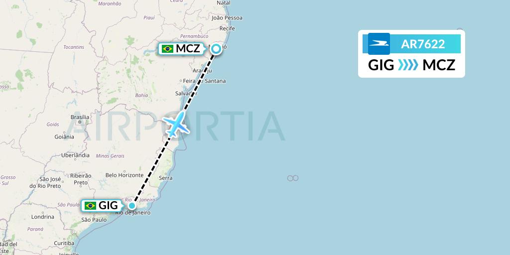 AR7622 Aerolineas Argentinas Flight Map: Rio de Janeiro to Maceio
