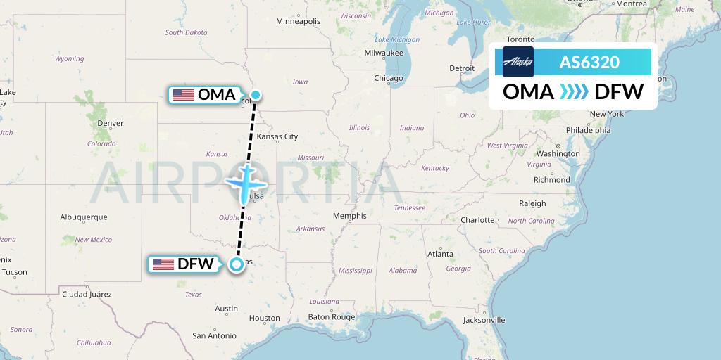 AS6320 Alaska Airlines Flight Map: Omaha to Dallas