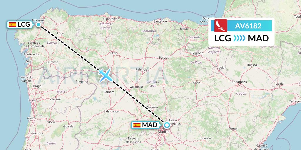 AV6182 Avianca Flight Map: A Coruna to Madrid