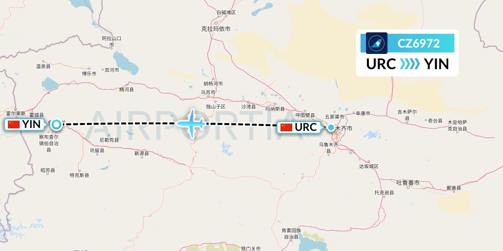CZ6972 China Southern Airlines Flight Map: Urumqi to Yining
