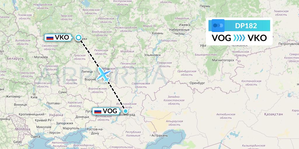 DP182 Pobeda Flight Map: Volgograd to Moscow