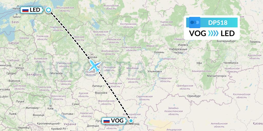 DP518 Pobeda Flight Map: Volgograd to St. Petersburg