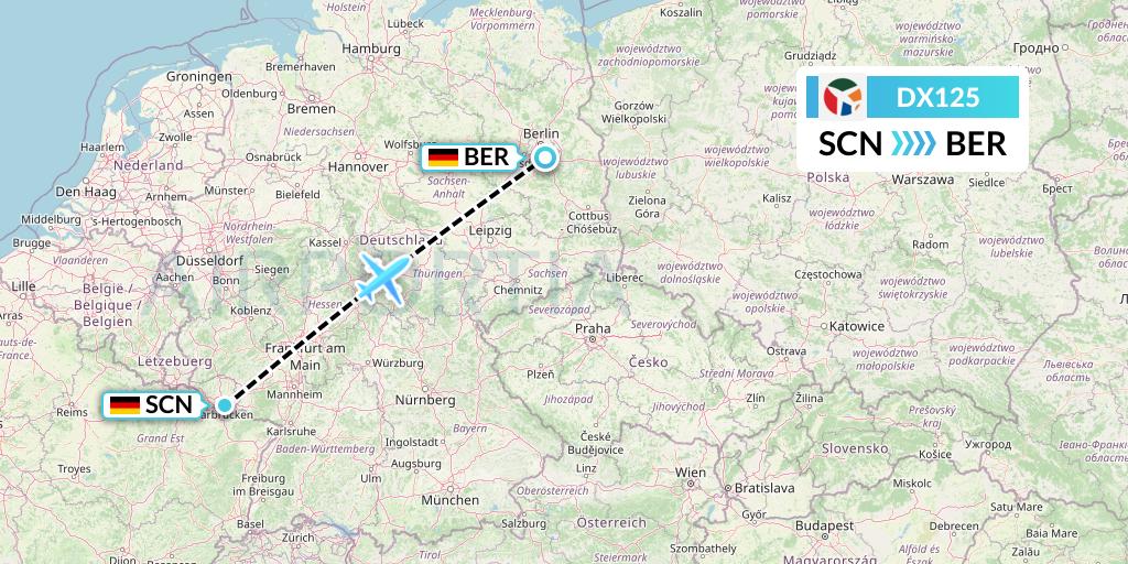 DX125 Danish Air Transport Flight Map: Saarbrucken to Berlin