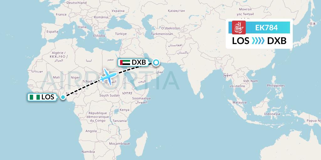 EK784 Emirates Flight Map: Lagos to Dubai