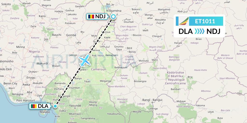 ET1011 Ethiopian Airlines Flight Map: Douala to N'Djamena