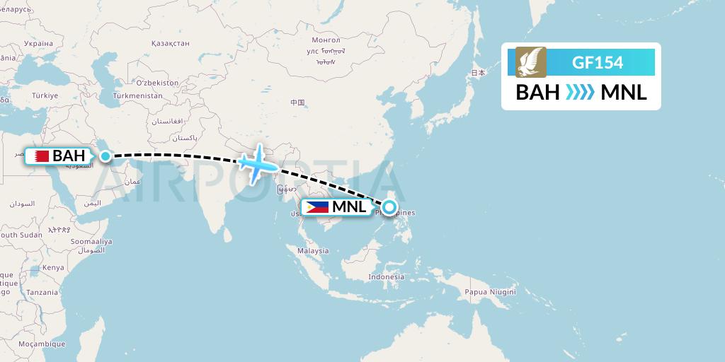 GF154 Gulf Air Flight Map: Bahrain to Manila